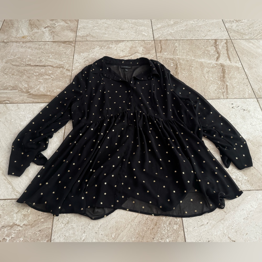 Lane Bryant Black Star-Print Flowing Blouse 22/24